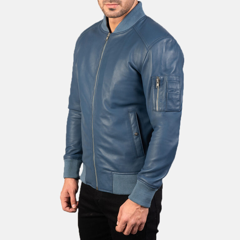 Mens Bomia Ma-1 Blue Leather Bomber Jacket7662-3-1579778725983